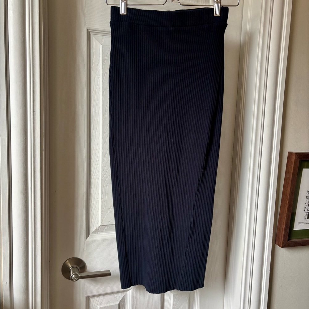Stateside Navy Ribbed Pencil Midi Skirt